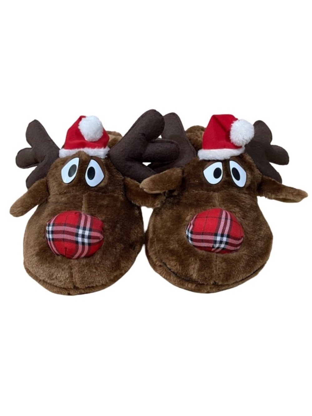 Joe Boxer Brown Red Christmas Reindeer Slippers Ladies 7/8